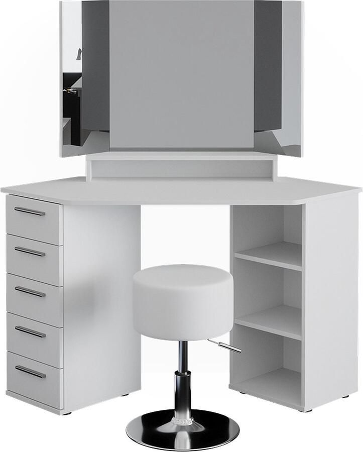 Vicco Sofia Hoek kaptafel – 128.4 cm met krukje Wit met krukje