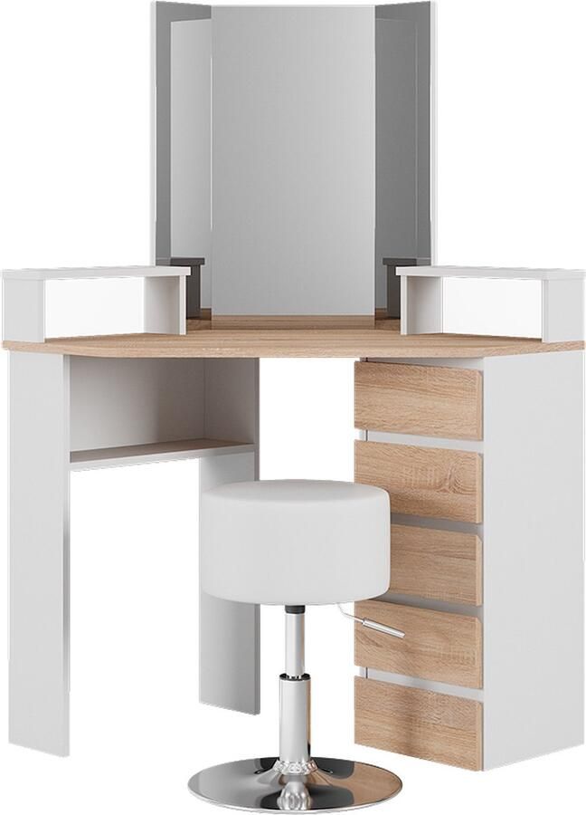 Vicco Tilda Hoek kaptafel – 113.3 cm Met kruk Wit Sonoma Met kruk