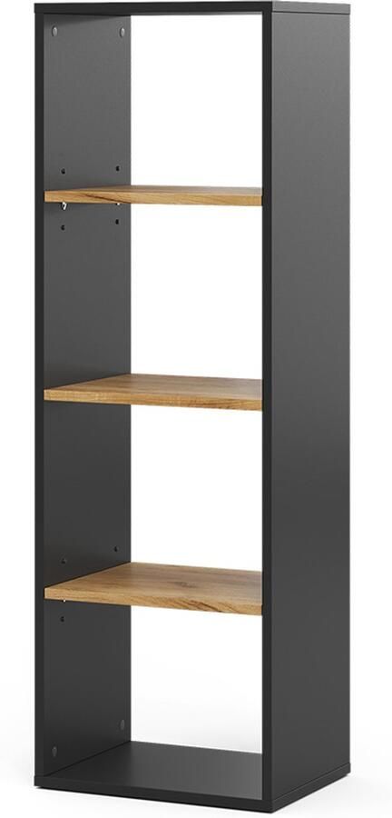 Vicco Tomy Boekenkast – 40 x 120 cm 4 compartimenten Antraciet gouden eik