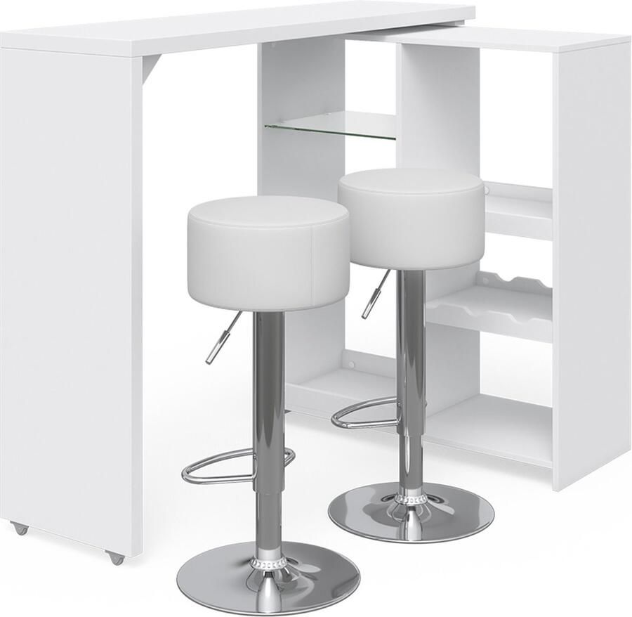 Vicco Vega Bartafel set – 138 x 39 cm met 2 barkrukken Wit met 2 barkrukken
