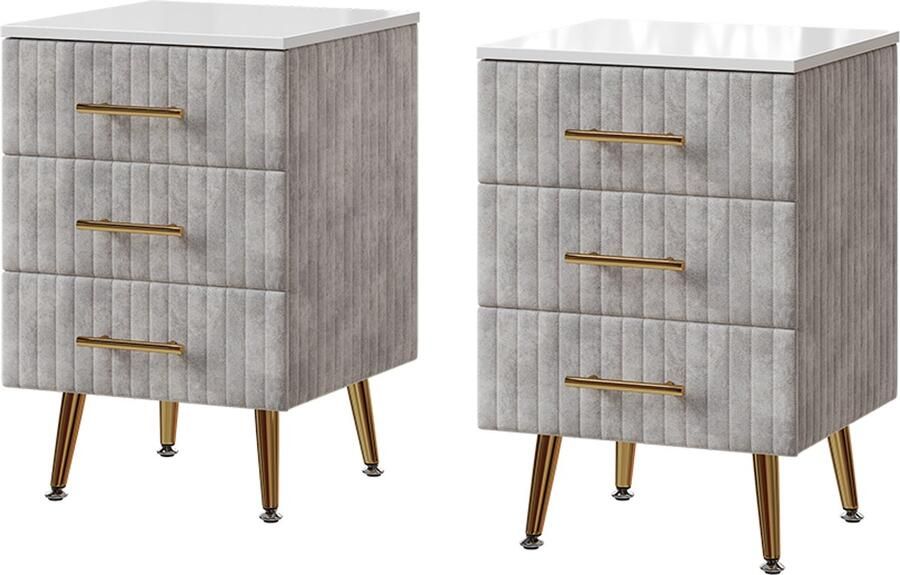 Vicco Velia Nachtkastje – 41 x 62 cm Set van 2 Grijs Set van 2