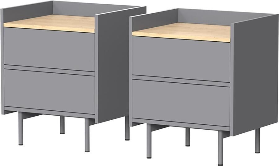 Vicco Velina Nachtkastje – Set van 2 Grijs eiken