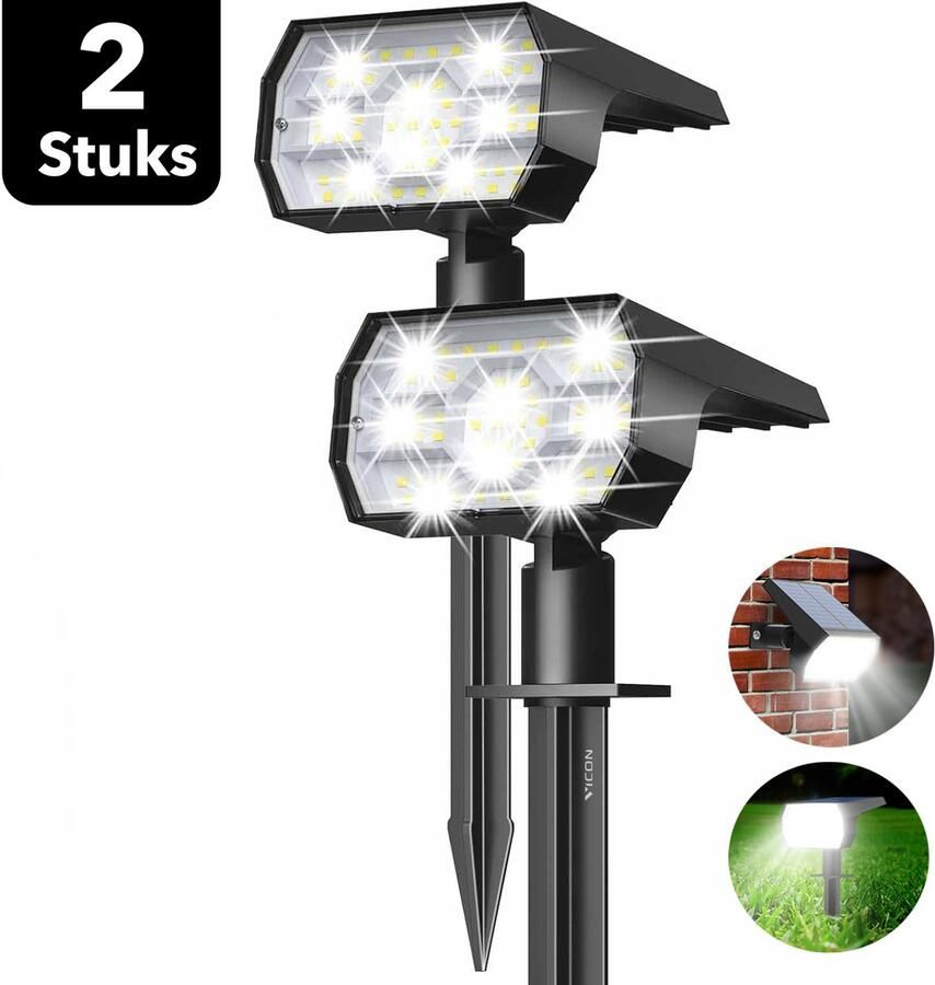Vicon Solar Tuinverlichting op Zonne energie 2-Pack 12 uur Gebruikstijd Buitenlamp Wandlamp Tuinlamp Tuinfakkels Lantaarn voor buiten