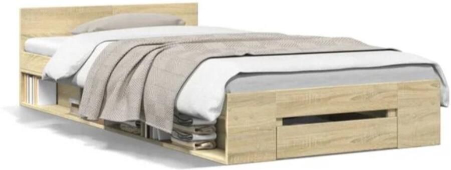 Vida xl Bedframe zonder matras bewerkt hout bruin eikenkleur 100x200 cm - Foto 2