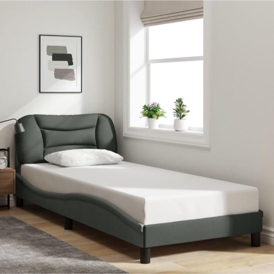 Vida xl Bedframe zonder matras 90x200 cm stof donkergrijs