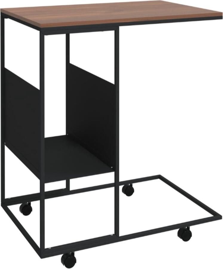 Vida xl Bijzettafel met wieltjes 55x36x63 5 cm bewerkt hout zwart
