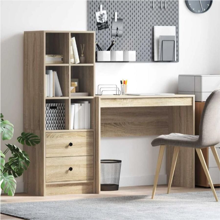 Vida xl Bureau met opbergruimte met lade 2 pcs artisanaal eikenkleurig