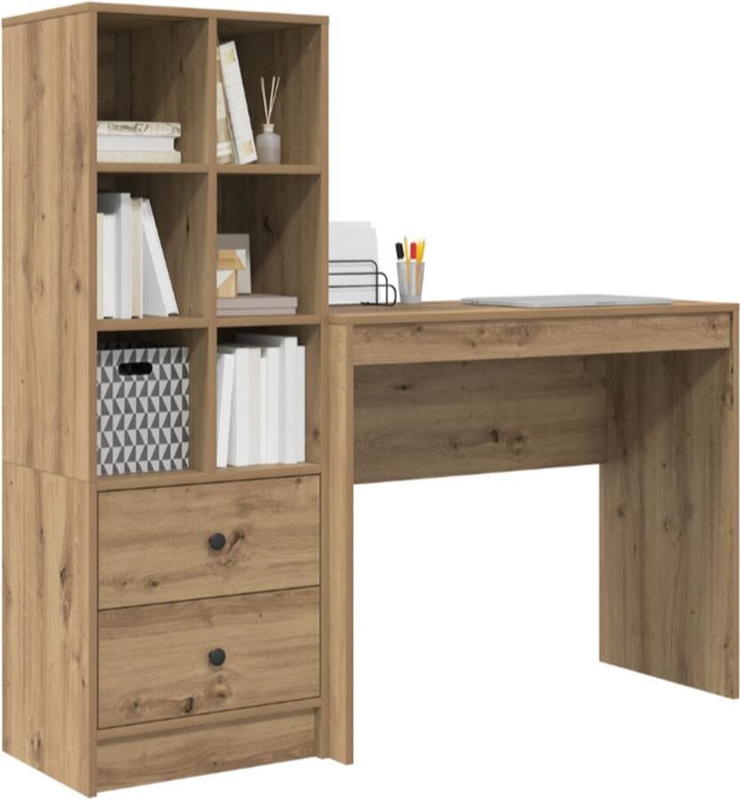 Vida xl Bureau met opbergruimte met lade 2 pcs artisanaal eikenkleurig - Foto 2