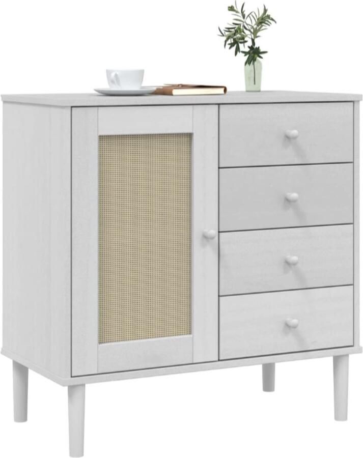 Vida xl Dressoir SENJA 80x40x80 cm rattan look massief grenenhout wit