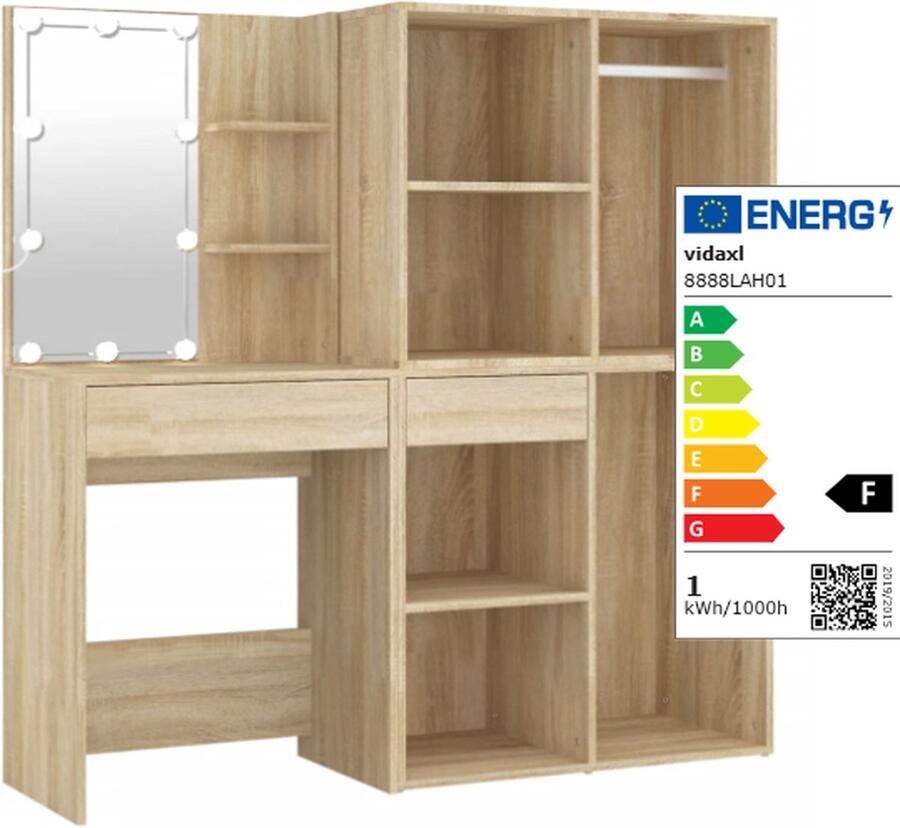 Vida xl Kaptafel met 2kastjes en LED's bewerkt hout sonoma eikenkleurig - Foto 3