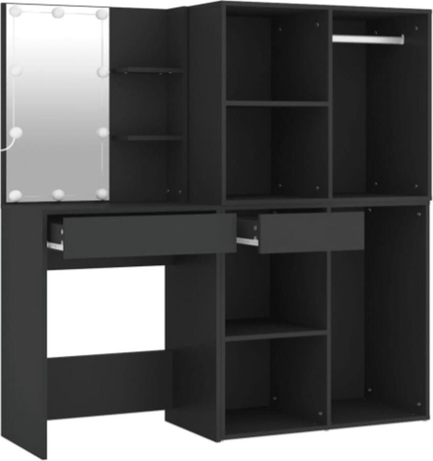 Vida xl Kaptafel met 2kastjes LED bewerkt hout zwart