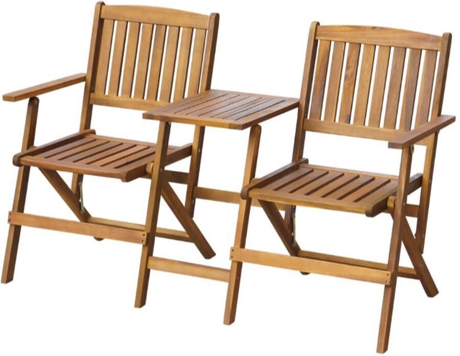 Vida xl Tuinbank met theetafel inklapbaar 140 cm massief acaciahout - Foto 2