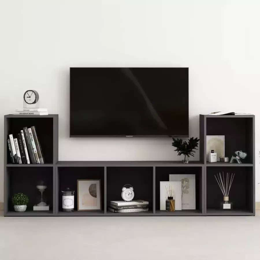VidaLife 3-delige Tv-meubelset spaanplaat grijs