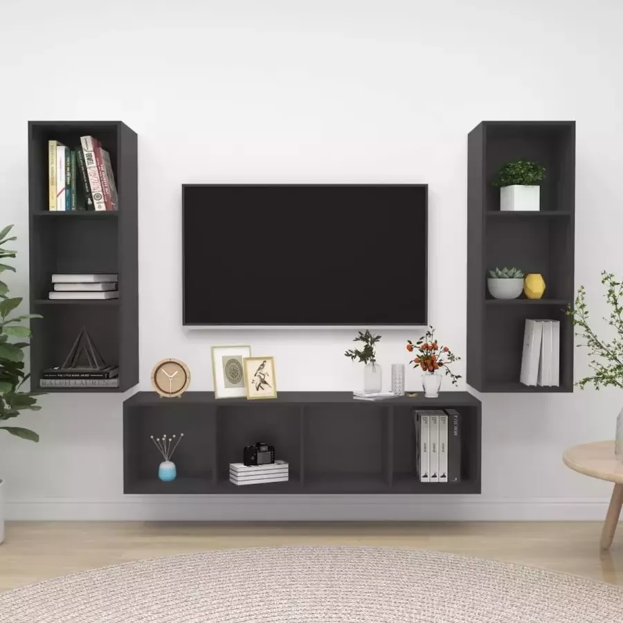 VidaLife 3-delige Tv-meubelset spaanplaat grijs
