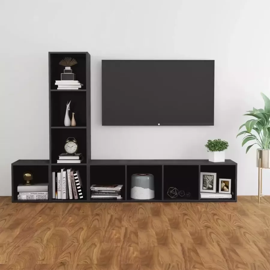 VidaLife 3-delige Tv-meubelset spaanplaat hoogglans grijs