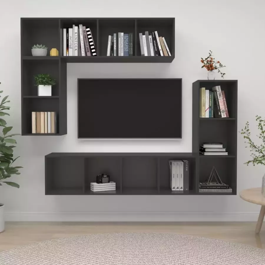 VidaLife 4-delige Tv-meubelset spaanplaat grijs