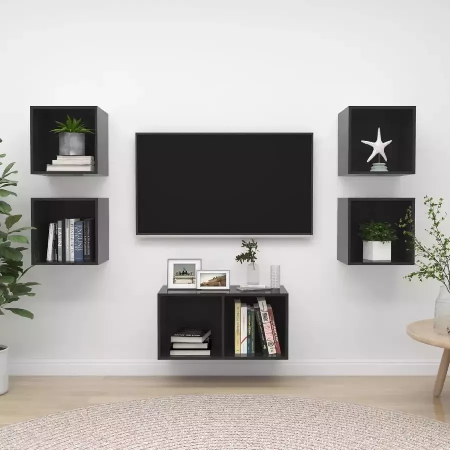 VidaLife 5-delige Tv-meubelset spaanplaat hoogglans grijs