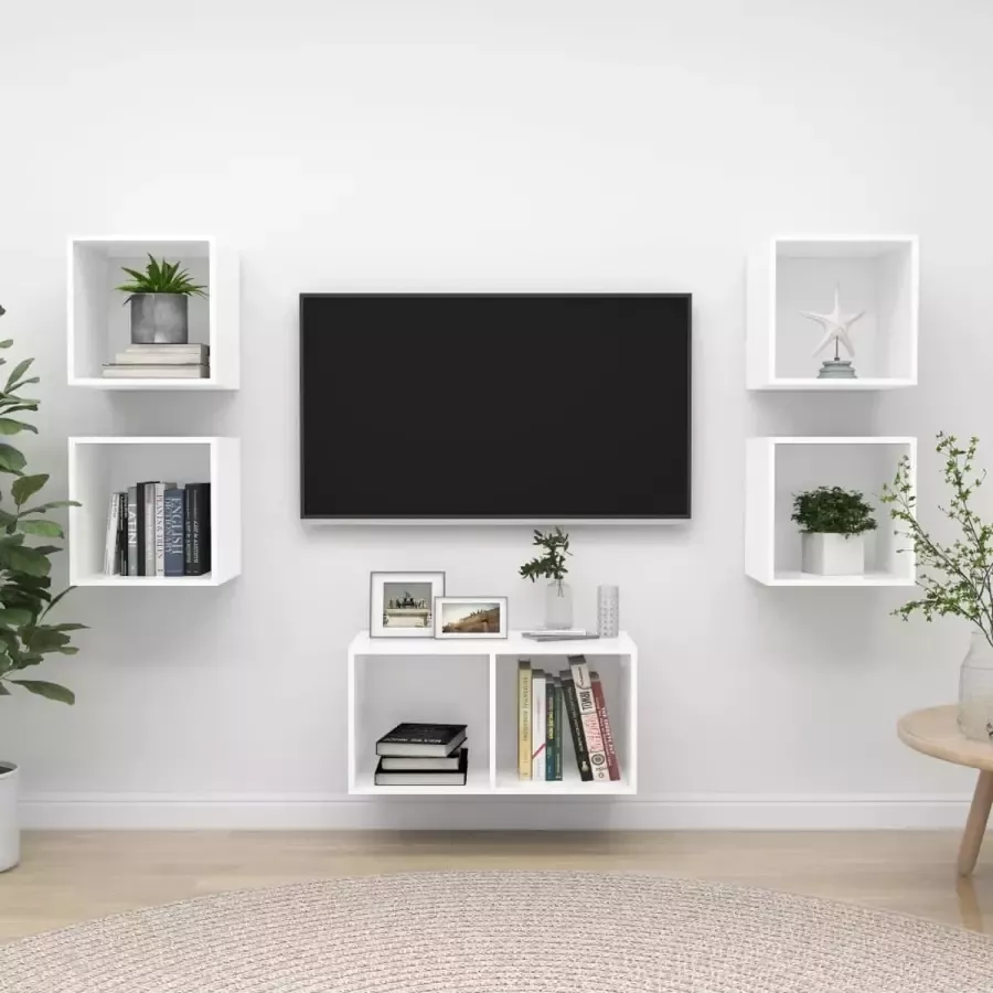 VidaLife 5-delige Tv-meubelset spaanplaat wit