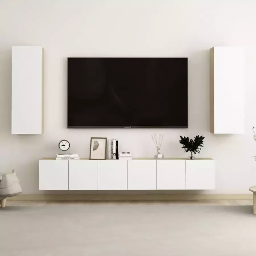 VidaLife 5-delige Tv-meubelset spaanplaat wit en sonoma eikenkleurig