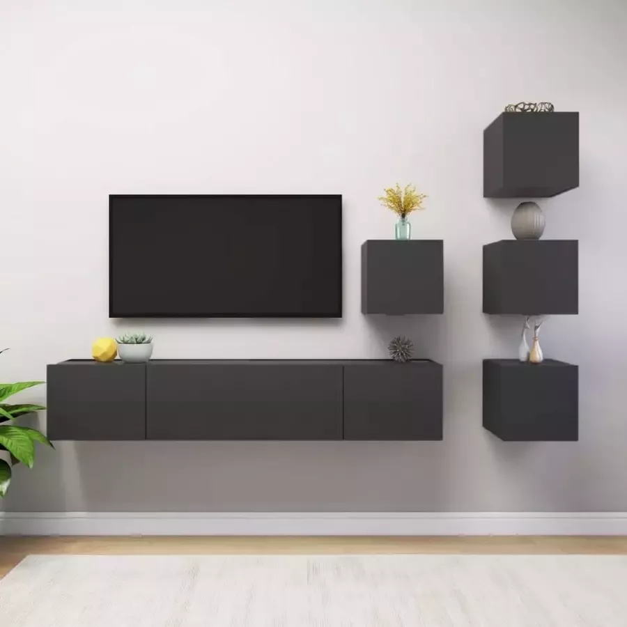 VidaLife 6-delige Tv-meubelset spaanplaat grijs