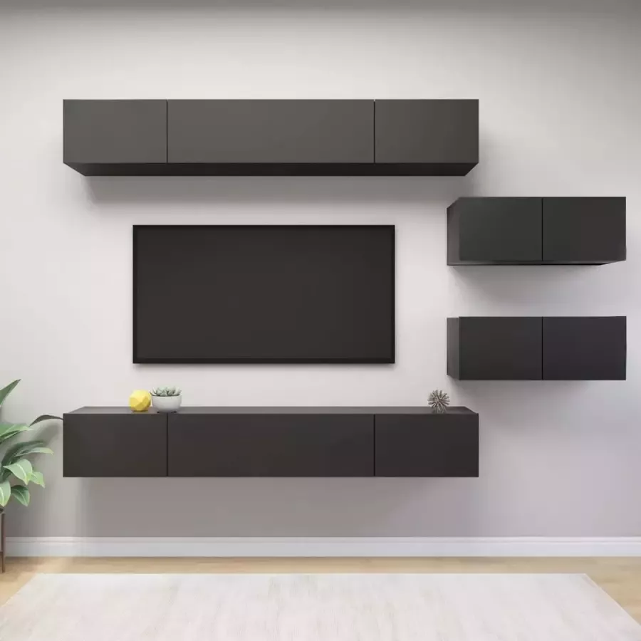 VidaLife 6-delige Tv-meubelset spaanplaat hoogglans grijs