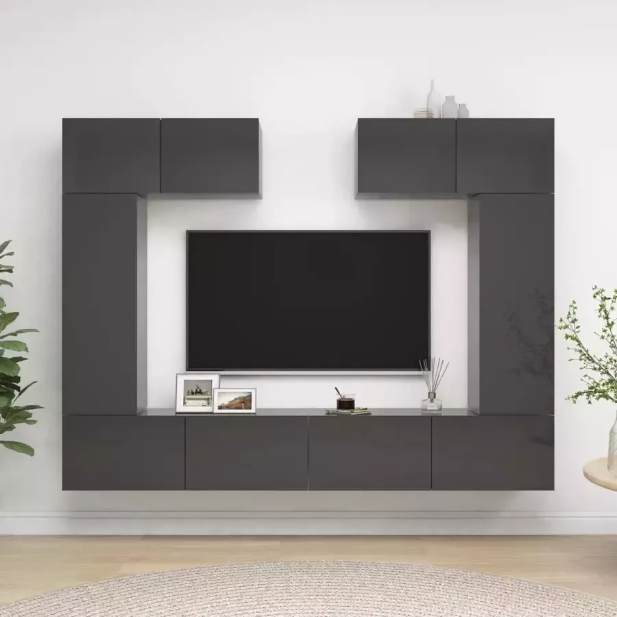 VidaLife 6-delige Tv-meubelset spaanplaat hoogglans grijs