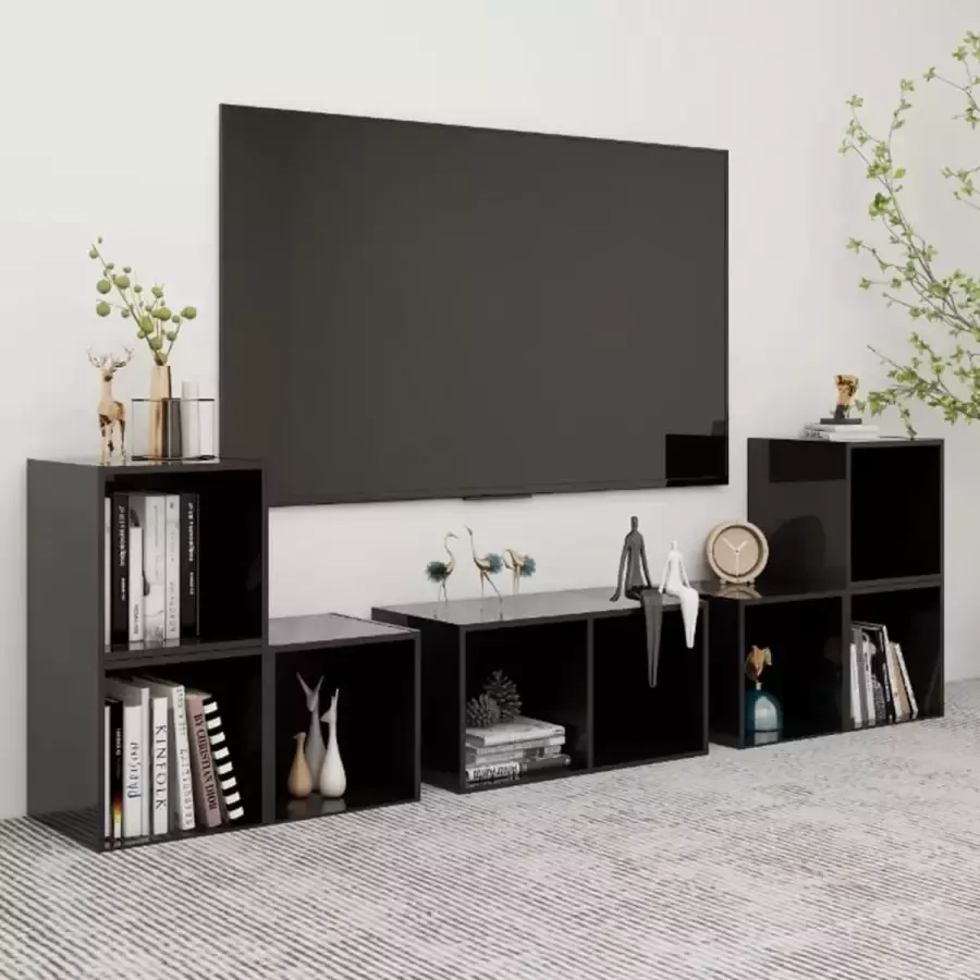 VidaLife 6-delige Tv-meubelset spaanplaat hoogglans zwart