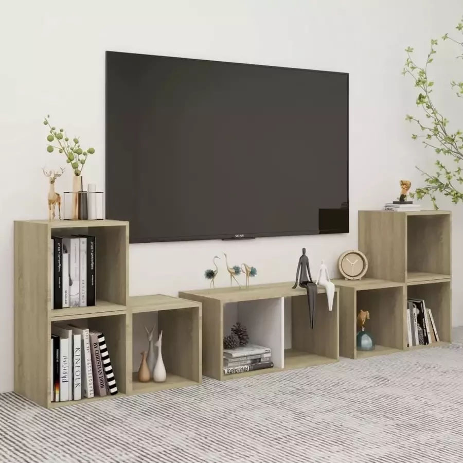 VidaLife 6-delige Tv-meubelset spaanplaat wit en sonoma eikenkleurig