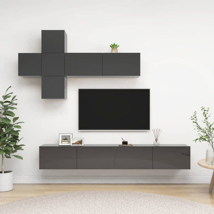 VidaLife 7-delige Tv-meubelset spaanplaat hoogglans grijs