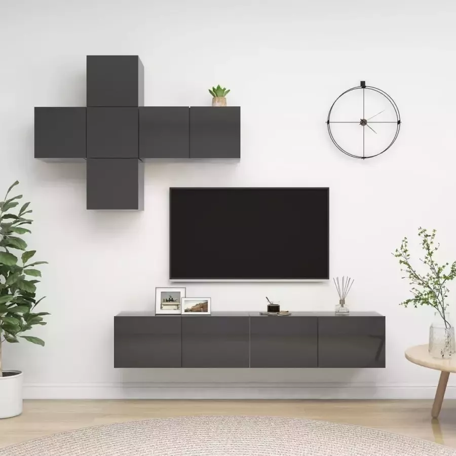 VidaLife 7-delige Tv-meubelset spaanplaat hoogglans grijs