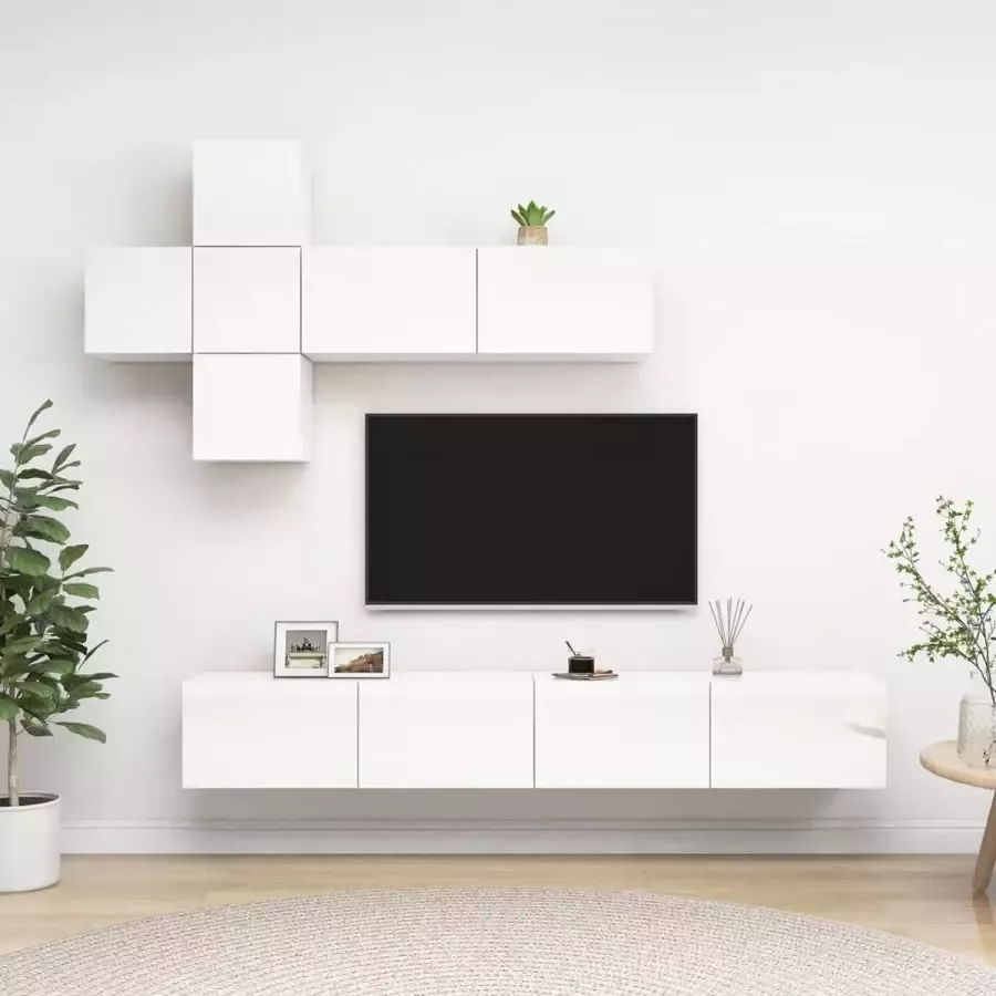 VidaLife 7-delige Tv-meubelset spaanplaat hoogglans wit