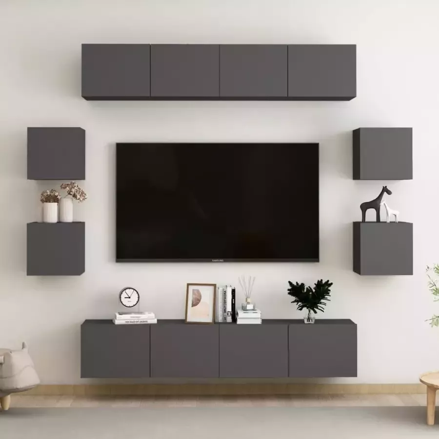VidaLife 8-delige Tv-meubelset spaanplaat grijs