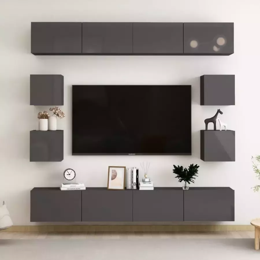 VidaLife 8-delige Tv-meubelset spaanplaat hoogglans grijs
