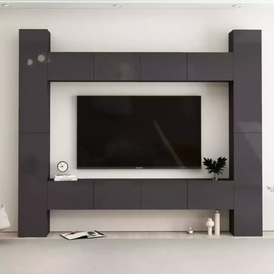 VidaLife 8-delige Tv-meubelset spaanplaat hoogglans grijs