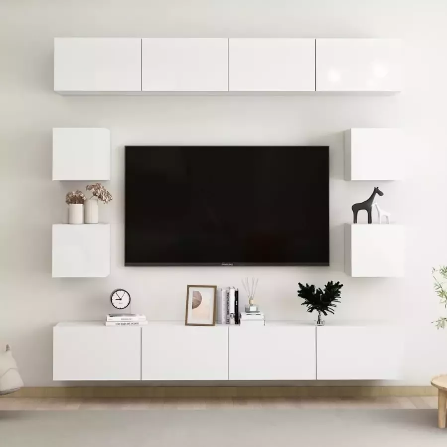 VidaLife 8-delige Tv-meubelset spaanplaat hoogglans wit