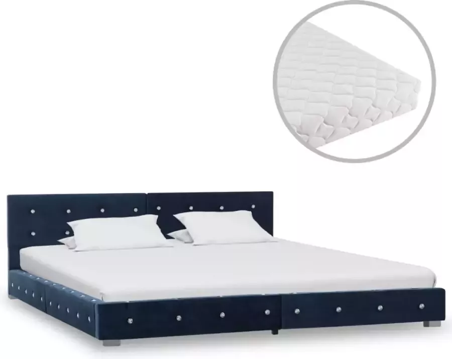 VidaLife Bed met matras fluweel blauw 160x200 cm