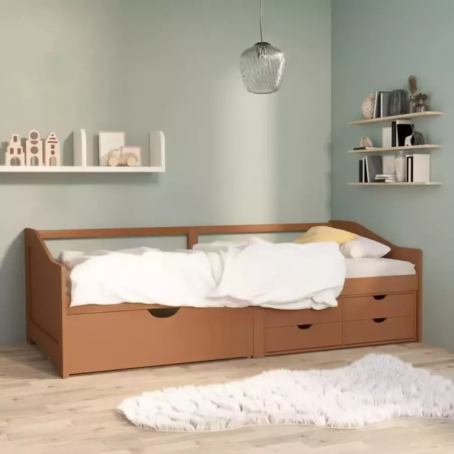 VidaLife Bedbank 3-zits met lades grenenhout honingbruin 90x200 cm