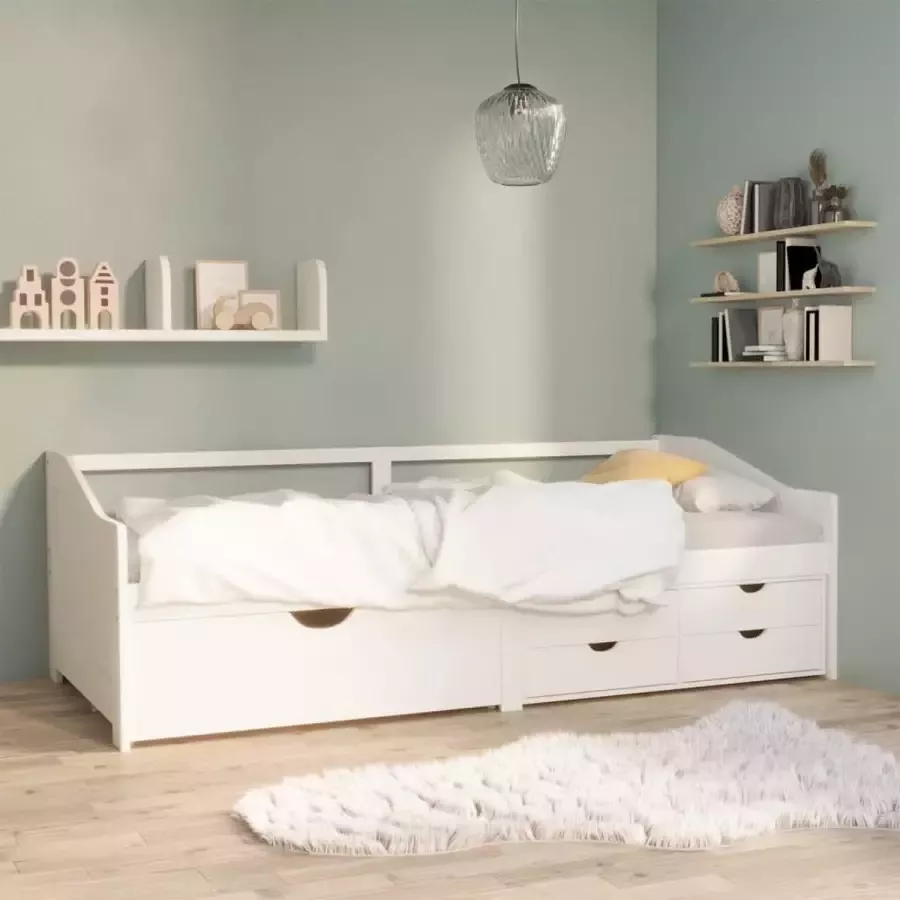 VidaLife Bedbank 3-zits met lades massief grenenhout wit 90x200 cm