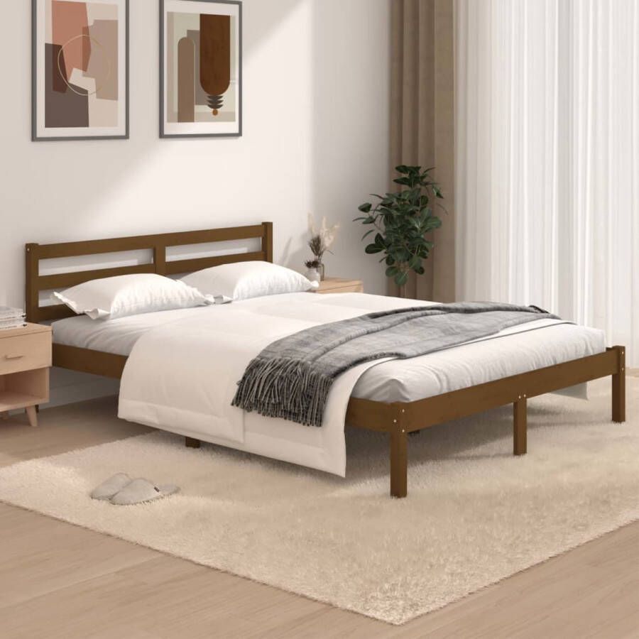 VidaLife Bedframe grenenhout honingbruin 120x190 cm 4FT Small Double