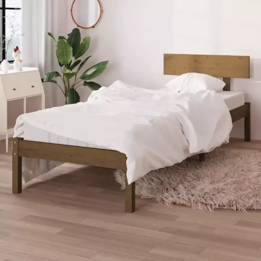 VidaLife Bedframe grenenhout honingbruin 75x190 cm UK Small Single