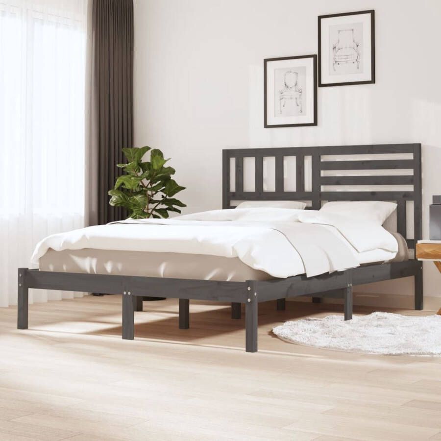 VidaLife Bedframe massief grenenhout grijs 120x190 cm 4FT small double