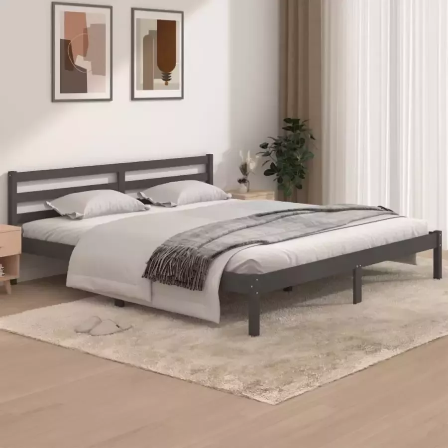 VidaLife Bedframe massief grenenhout grijs 180x200 cm 6FT Super King