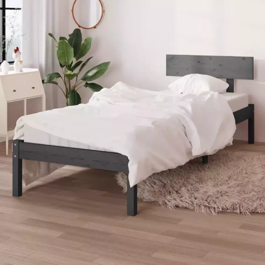 VidaLife Bedframe massief grenenhout grijs 90x200 cm - Foto 2