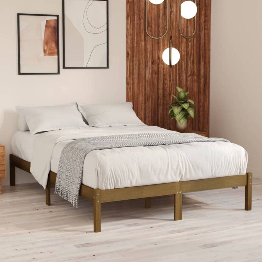 VidaLife Bedframe massief grenenhout honingbruin 200x200 cm