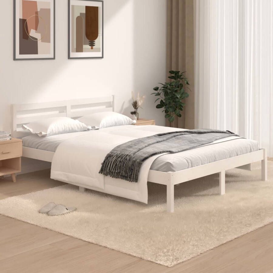 VidaLife Bedframe massief grenenhout wit 120x190 cm 4FT Small Double