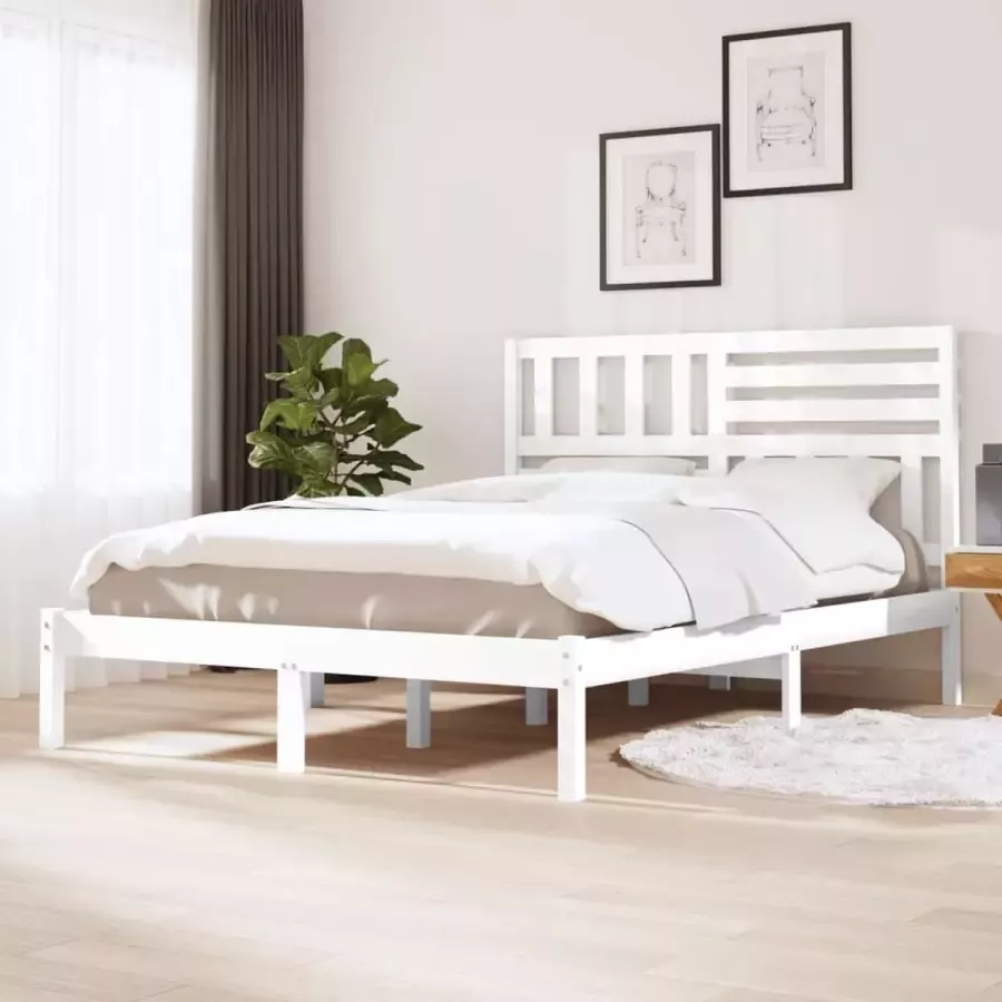 VidaLife Bedframe massief grenenhout wit 120x190 cm 4FT small double