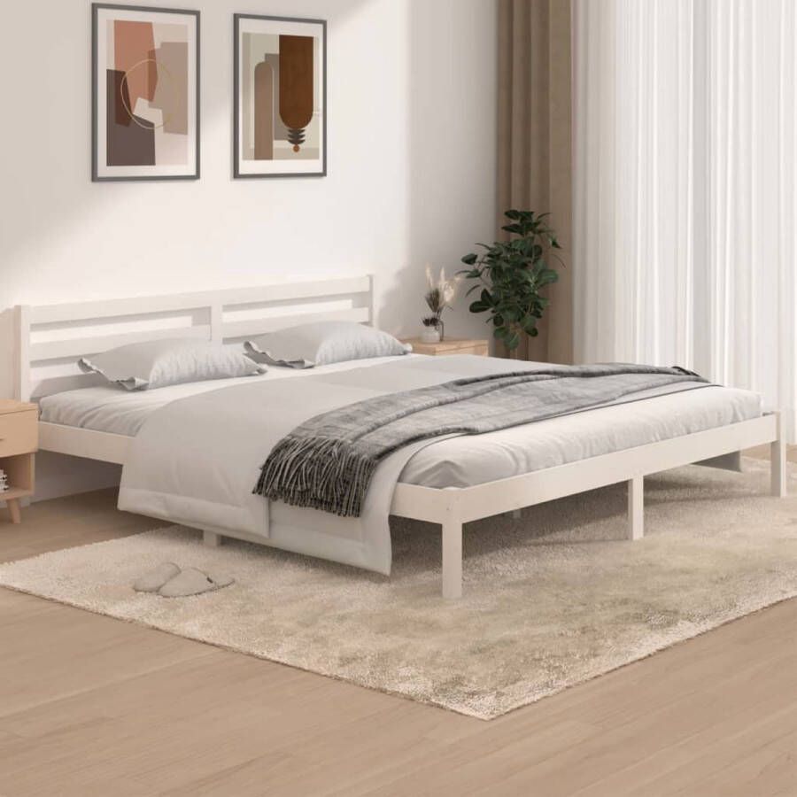 VidaLife Bedframe massief grenenhout wit 180x200 cm 6FT Super King