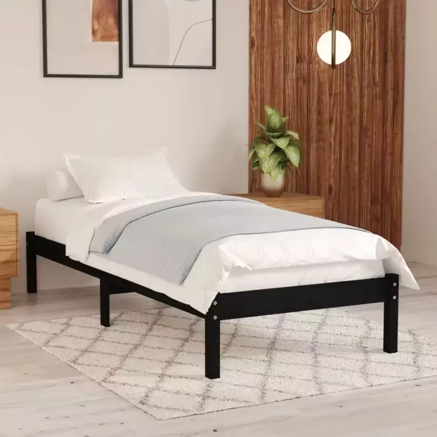 VidaLife Bedframe massief grenenhout zwart 100x200 cm - Foto 2