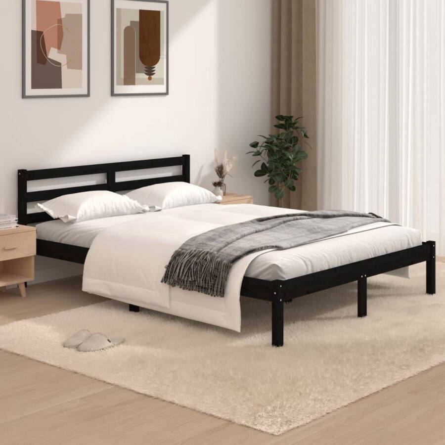 VidaLife Bedframe massief grenenhout zwart 120x190 cm 4FT Small Double