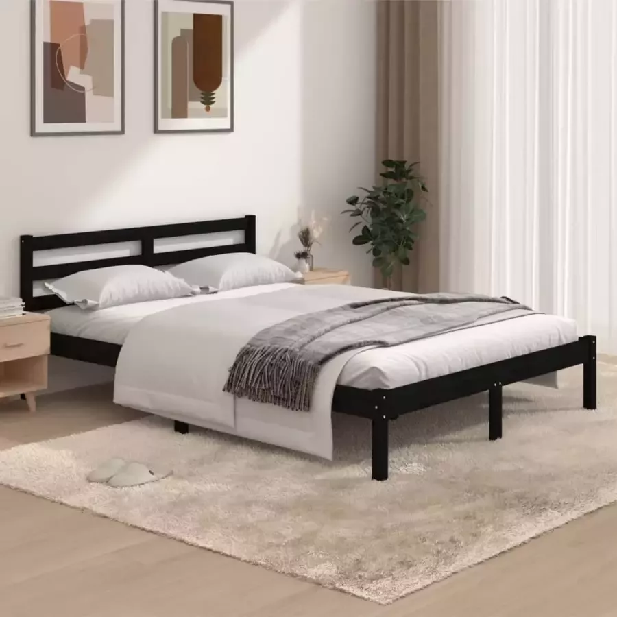 VidaLife Bedframe massief grenenhout zwart 135x190 cm 4FT6 Double